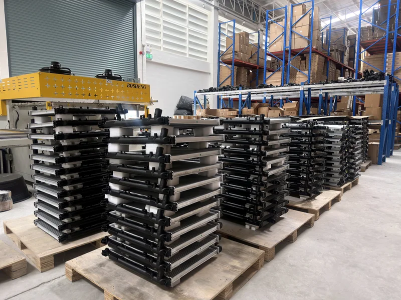 Stacks of finished radiators on pallets at DTS Auto Parts