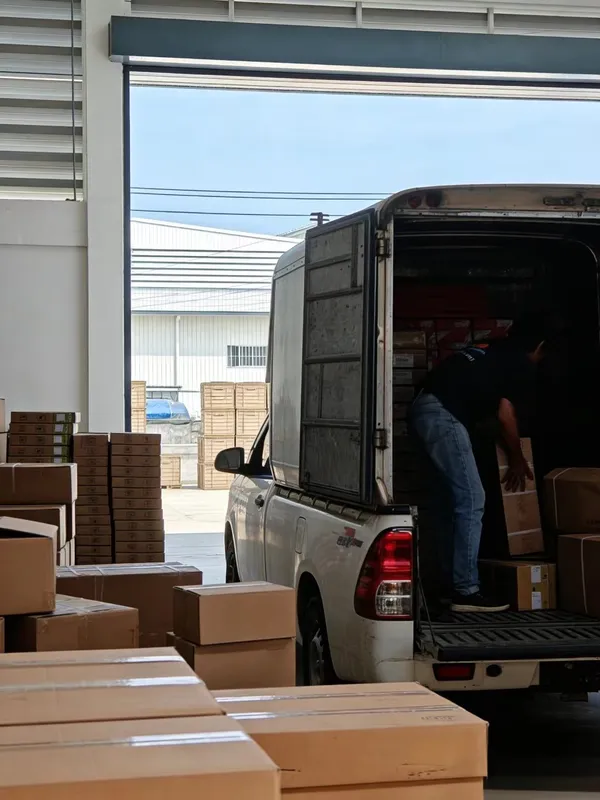 Orders being loaded onto a DTS pickup at the warehouse