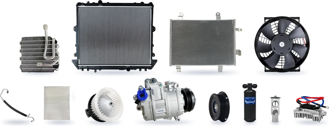 สินค้า DTS Auto Parts: หม้อน้ำ คอนเดนเซอร์ คอยล์เย็น พัดลมระบายความร้อน ท่อแอร์ ไส้กรองแอร์ มอเตอร์โบลเวอร์ คอมเพรสเซอร์ พูลเลย์คลัตช์ ไดเออร์ วาล์วเอ็กซ์แพนชัน และรีซิสเตอร์โบลเวอร์